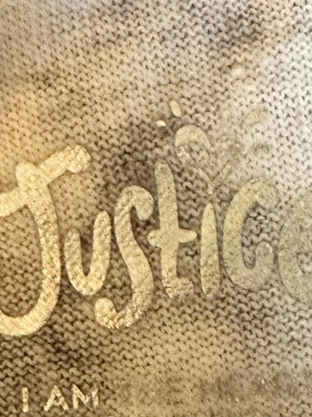 Justice Cream Knit Sweater with Gold Metallic Script